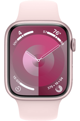 Apple Watch Series 9 GPS Cell 45mm Pink Aluminium Case with Light Pink Sport Band S-M