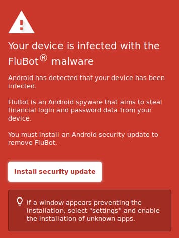 Voorbeeld FluBot malware Voorbeeld FluBot malware