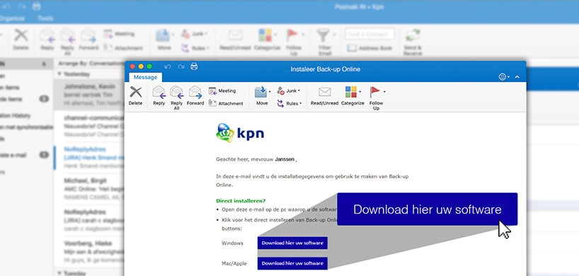 Installatiemail Back-up Online voor Servers