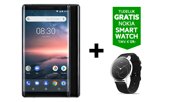 Krijg een gratis Nokia Steel smartwatch bij aankoop van de Nokia 8 Sirocco. Krijg een gratis Nokia Steel smartwatch bij aankoop van de Nokia 8 Sirocco.